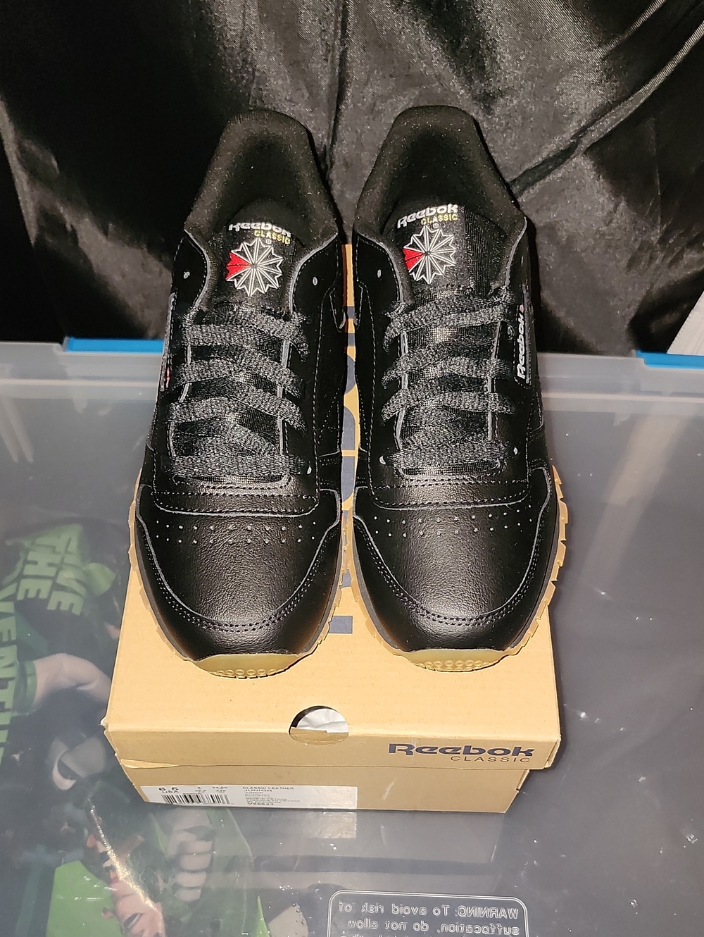 Reebok Men's Black Leather Sneakers with Red Accent